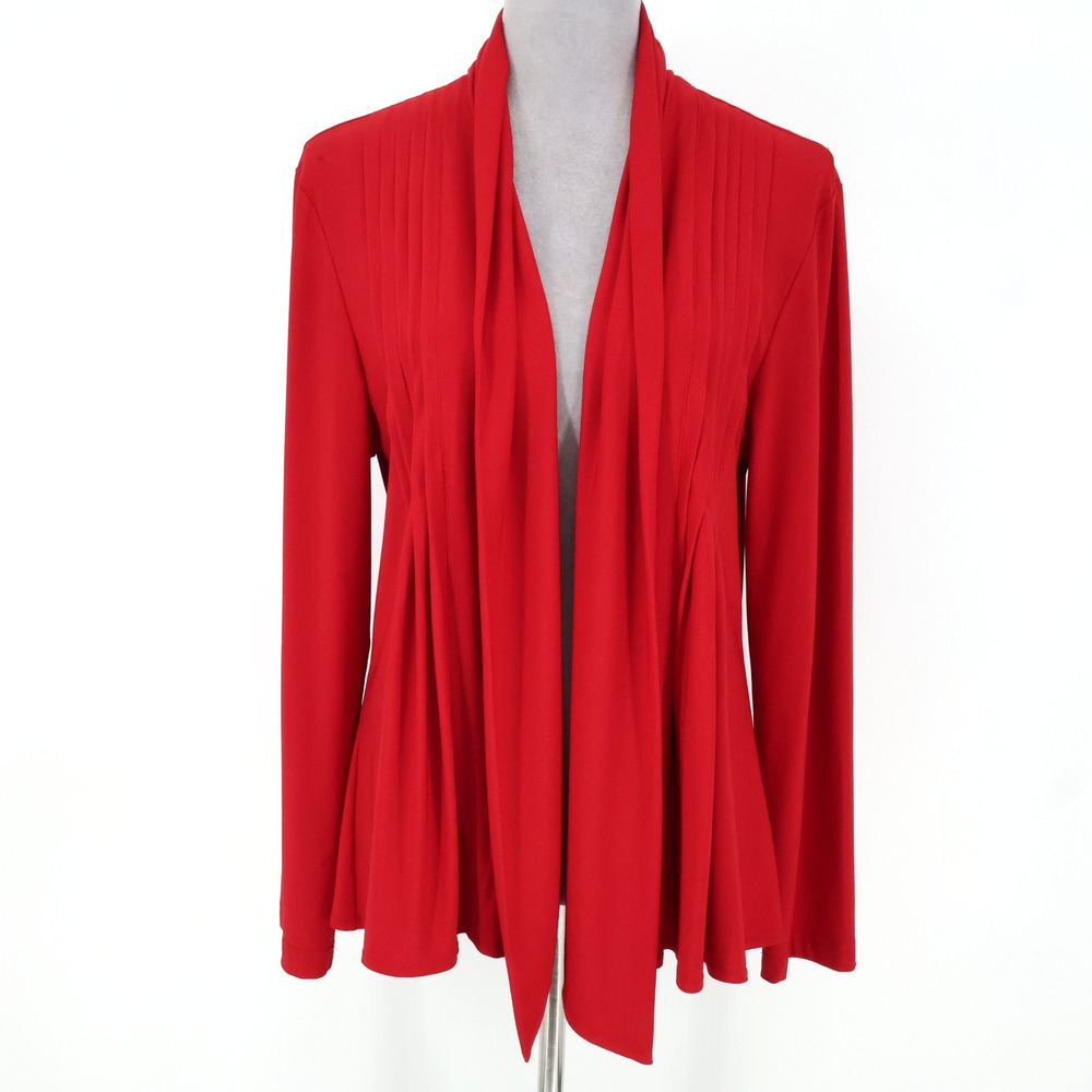 Coldwater Creek Jacket Sweater Womens Large Red Stretch Knit Open Front Pleated